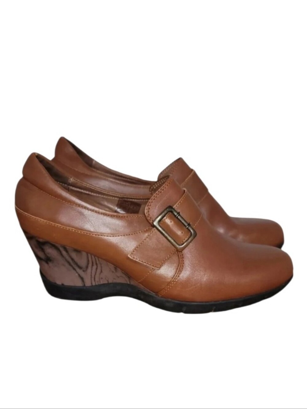 Sanita Wedges Slip On Size 9 Cognac Brown Buckle EU 40